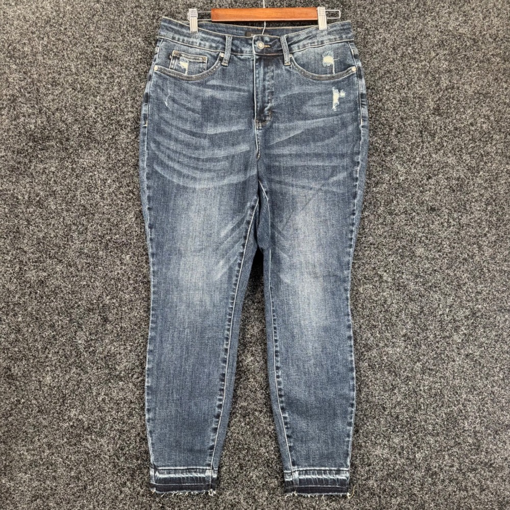 Judy Blue JB88417 DK High Rise Skinny Jeans Distressed Raw Release Hem 16W